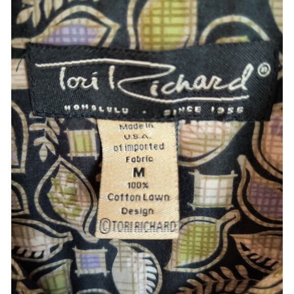 Tori Richard Hawaiian Button Down Shirt Men's Size M Black Tropical Short Sleeve - Picture 2 of 14